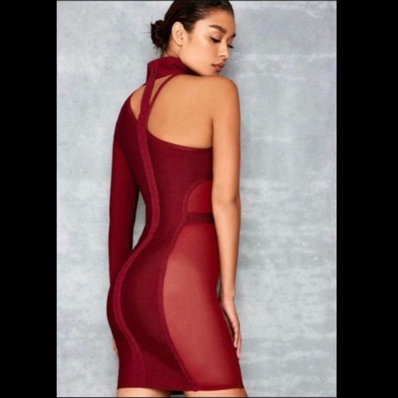 Burgundy Bandage One Shoulder Choker cutout dress - Picture 2 of 11